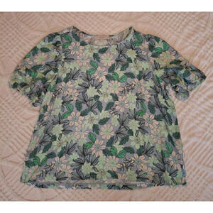 Loft‎ Women's Size XL Blue Green Floral Short Sleeve Blouse Chiffon Front
